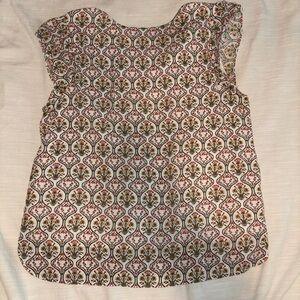 LOFT White Cap Sleeve Blouse with Red & Olive Motif